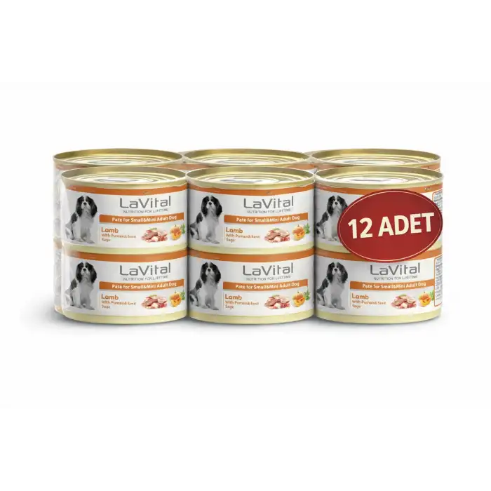 Lavital Kuzu Etli, Balkabaklı ve Adaçaylı Mini Irk Yetişkin Köpek Konservesi 85GR x12 Adet