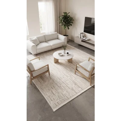 Evole 212B Modern Dokulu Çzigili Krem Halı