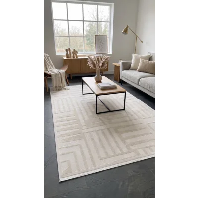 Evole 258B Modern Geometrik Desenli Krem Halı