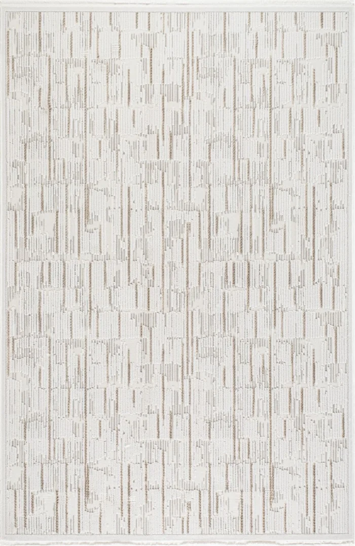 Evole 212B Modern Dokulu Çzigili Krem Halı