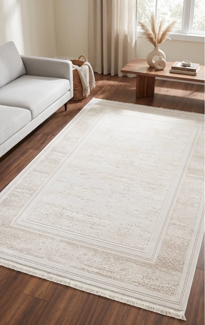 Evole 220C Modern Dokulu Çerçeveli Krem Halı
