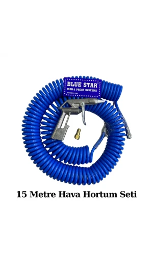Blue Star Hava Kompresör Spiral Hava Hortumu Tabancası Ucu 15 metre Seti
