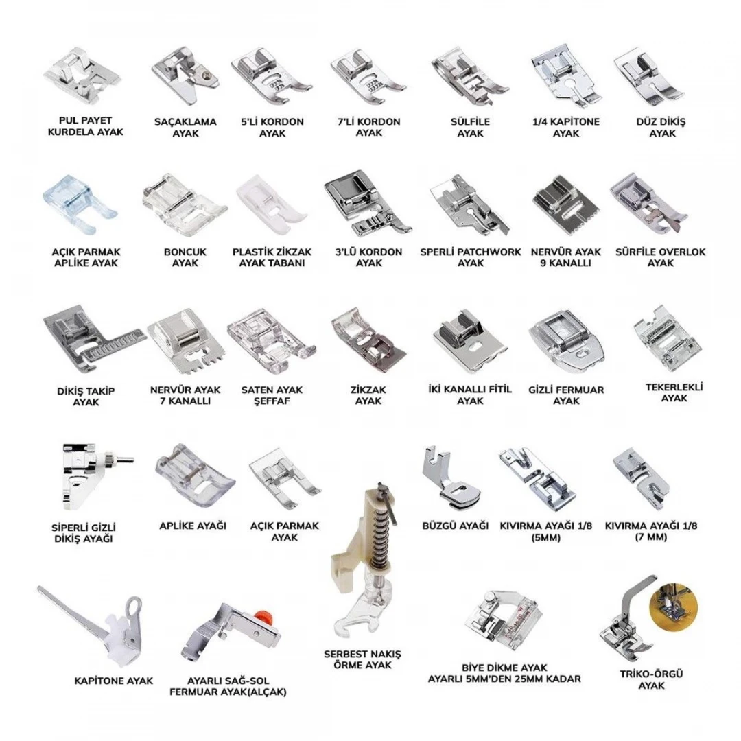 Ev Tipi Aile Dikiş Makinası 32 Parça Ayak Seti