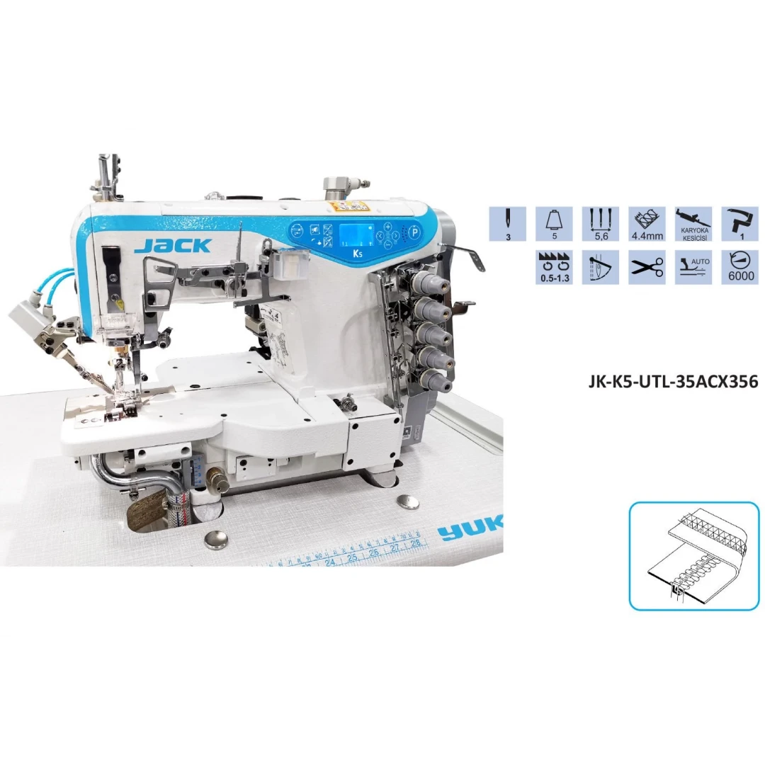 Jack JK-K5-UTL-35ACX356-K Soldan Bıçaklı Regulalı İplik Kesicili Havalı Reçme Makinası