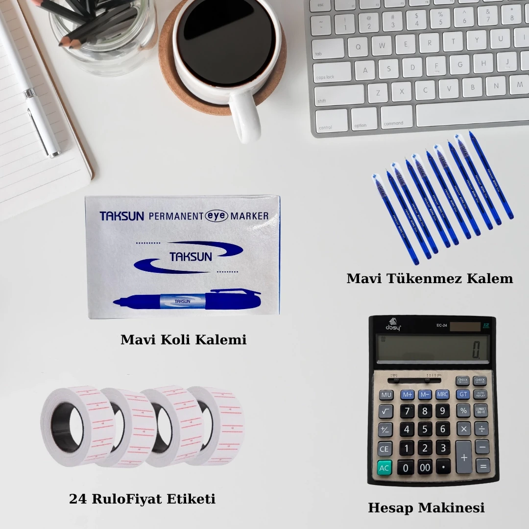 Ofis Seti Hesap Makinesi Fiyat Etiketi Tükenmez Kalem ve Koli Kalemi