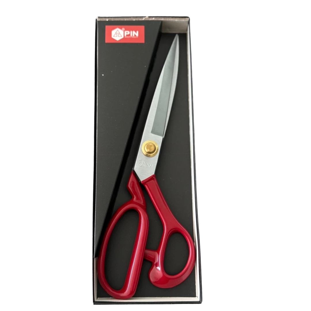 Pin 10 İnç Kırmızı Prosefyonel Kumaş Kesim Makası- Terziler ve Dikiş için Dayanıklı Kesim Makası