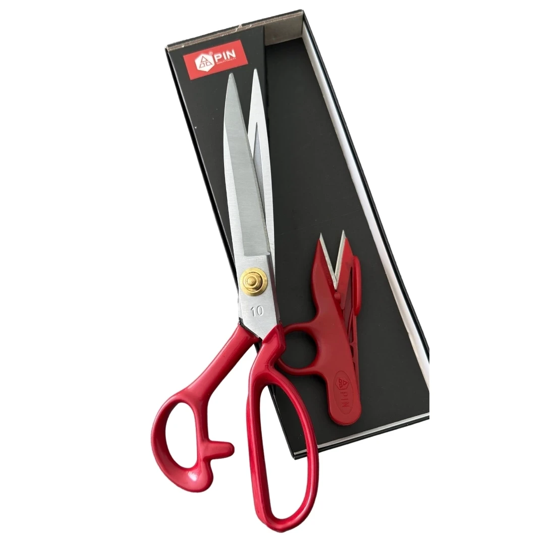 Pin 10 İnç Kırmızı Prosefyonel Kumaş Kesim Makası- Terziler ve Dikiş için Dayanıklı Kesim Makası