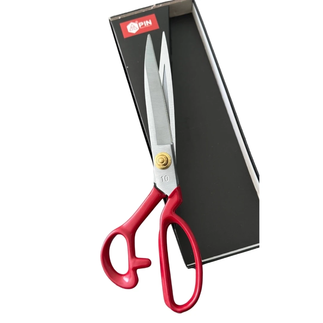 Pin 10 İnç Kırmızı Prosefyonel Kumaş Kesim Makası- Terziler ve Dikiş için Dayanıklı Kesim Makası