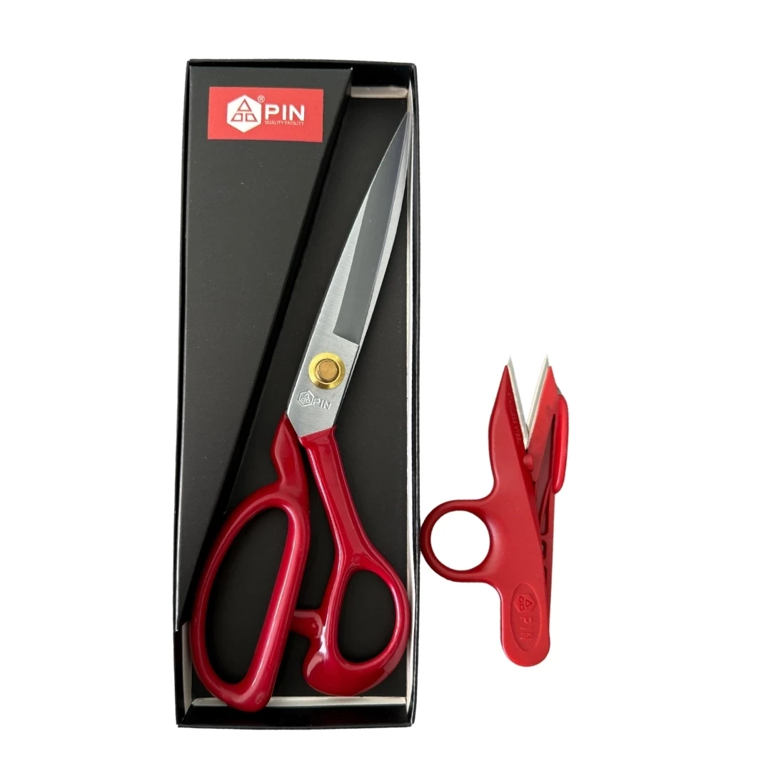 Pin 9 İnç Kırmızı Prosefyonel Kumaş Makası- Terziler ve Dikiş İçin Dayanıklı Kesim Makası