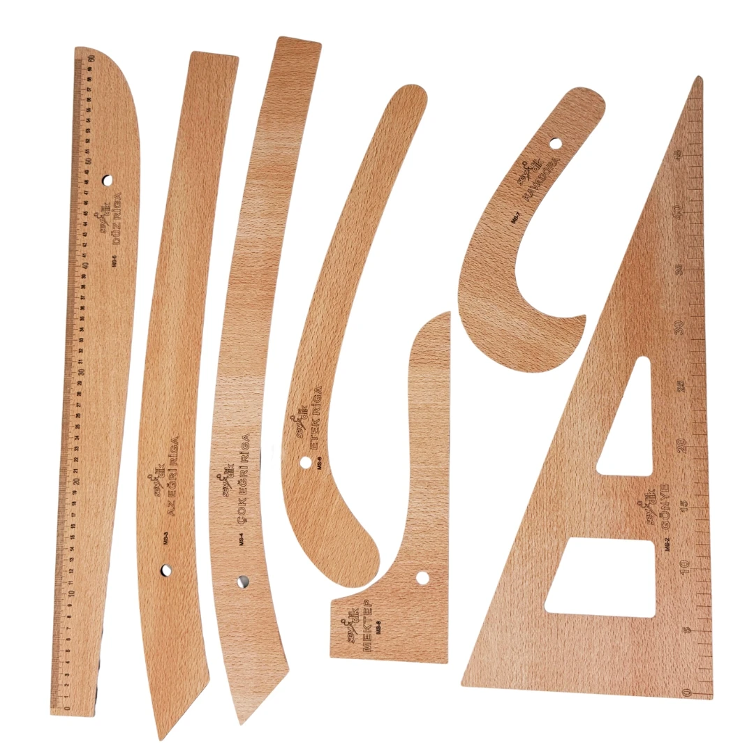 Sevdik Dikiş 7 Parça Ahşap Cetvel Seti