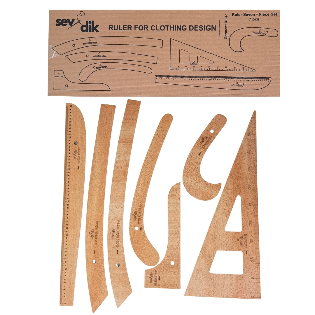 Sevdik Dikiş 7 Parça Ahşap Cetvel Seti