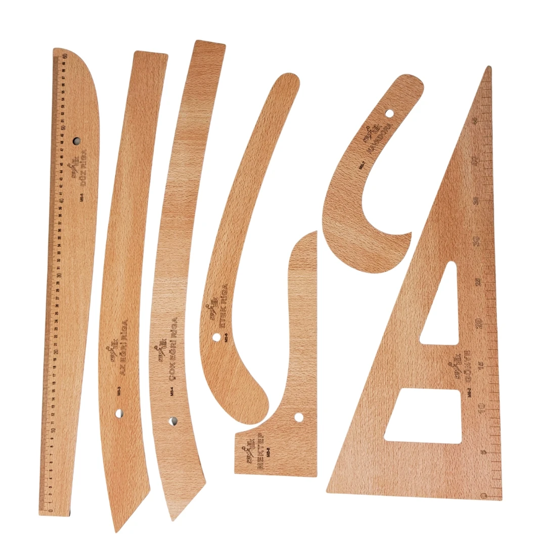 Sevdik Dikiş 7 Parça Ahşap Cetvel Seti