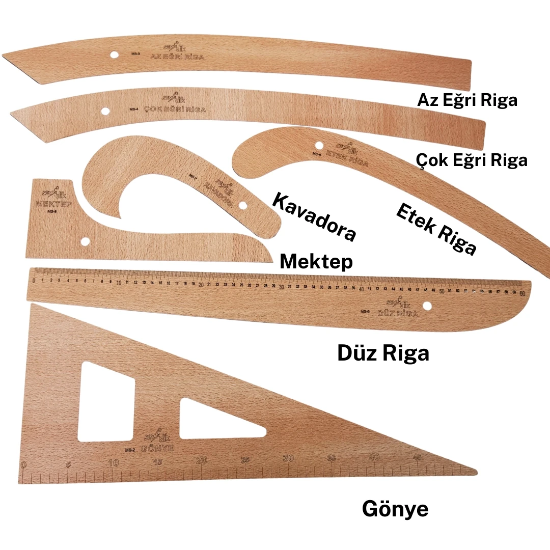 Sevdik Dikiş 7 Parça Ahşap Cetvel Seti