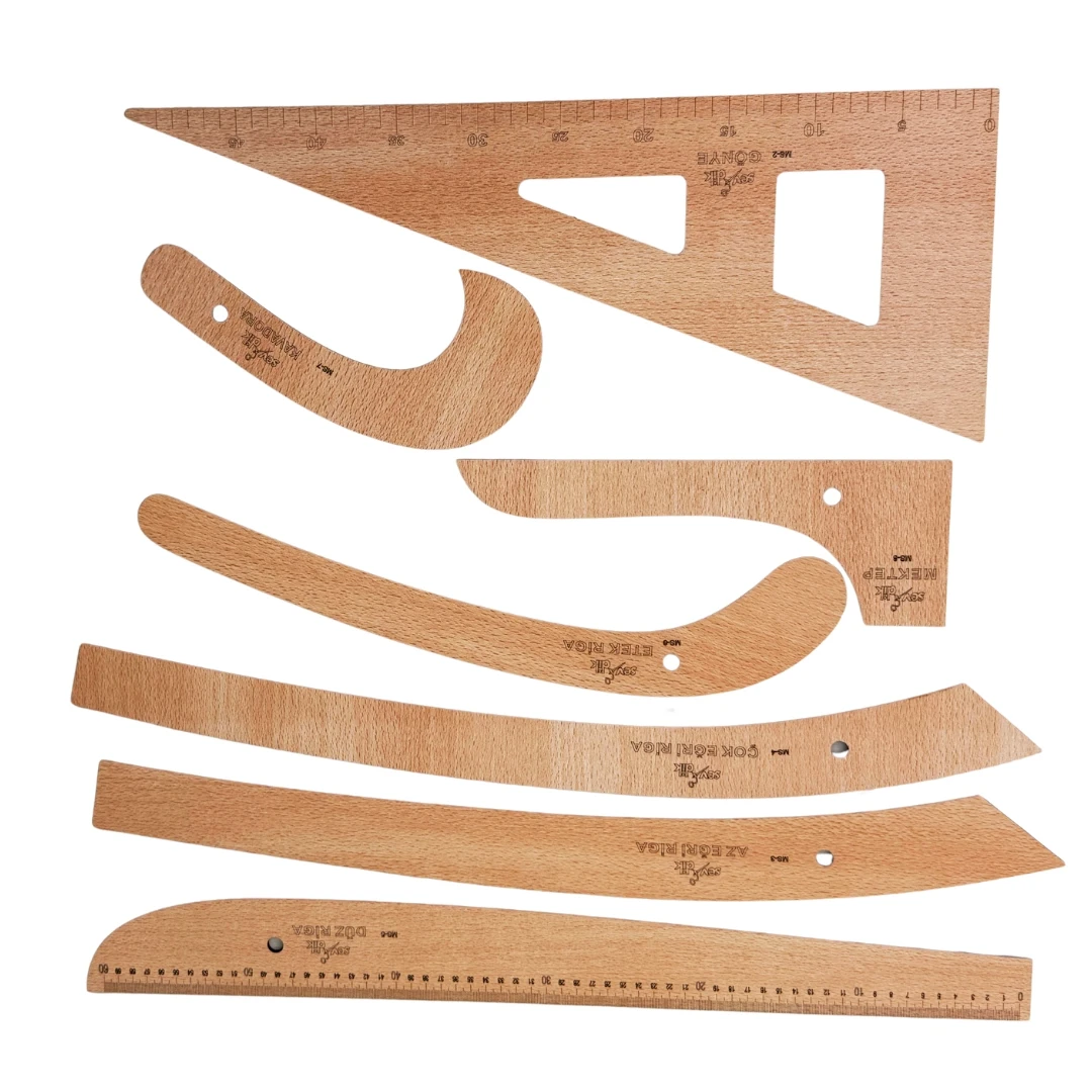 Sevdik Dikiş 7 Parça Ahşap Cetvel Seti