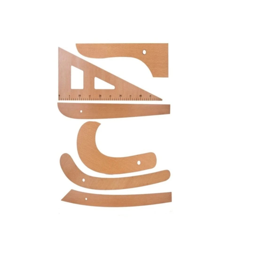 Terzi Modelist Tekstil 6 Parça Ahşap Cetvel Riga Gönye Takımı