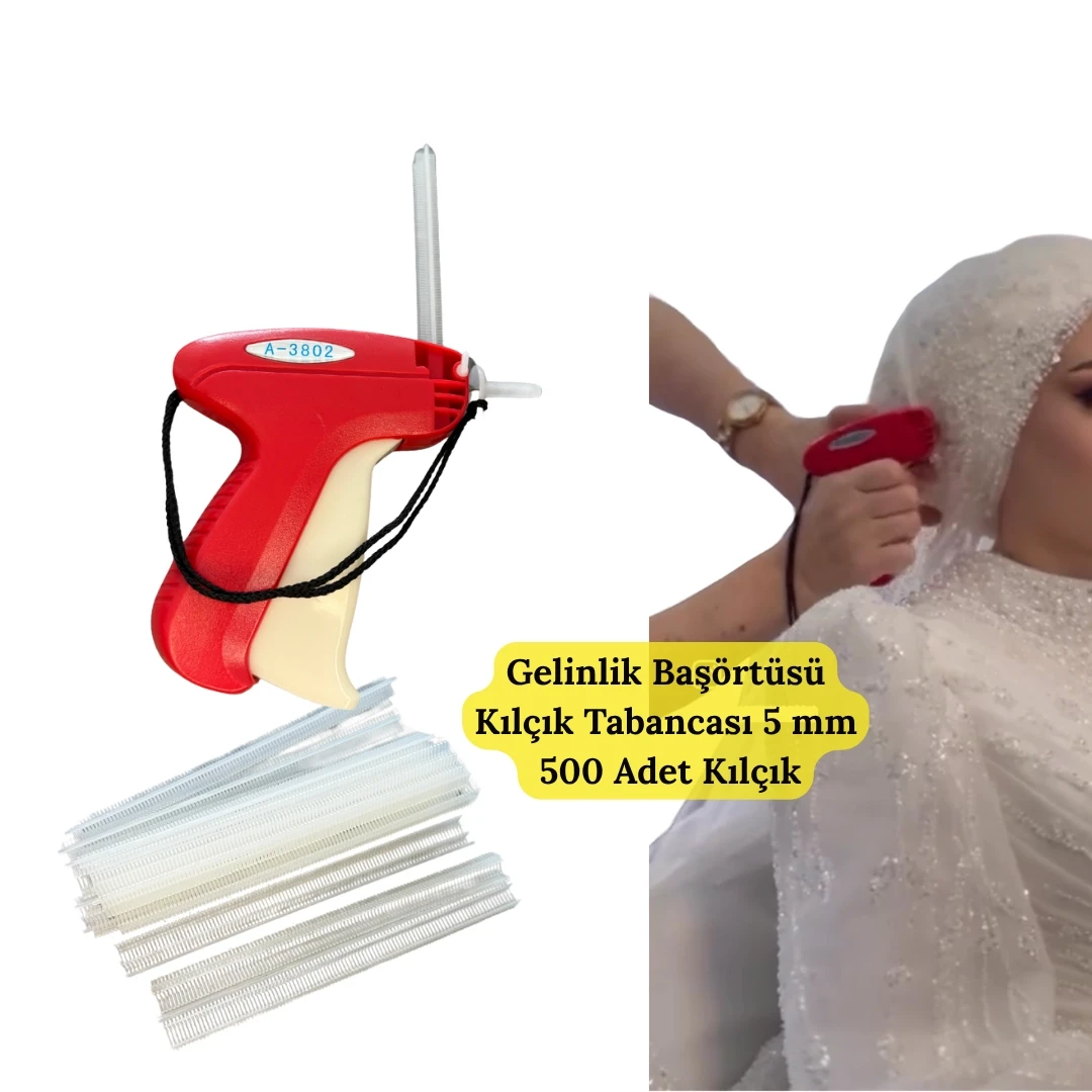 Türban Gelinlik Başörtüsü Kılçık Tabancası ve 5 Şerit Kılçık (500 Adet)
