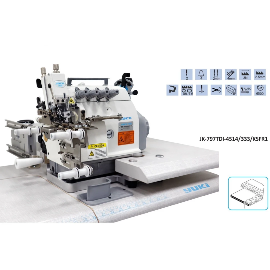 Yuki JK-797TDI-4514/333/KSFR1 4 İplik Kesme Overlok Makinesi Transportlu Ribana ve Yaka Takma