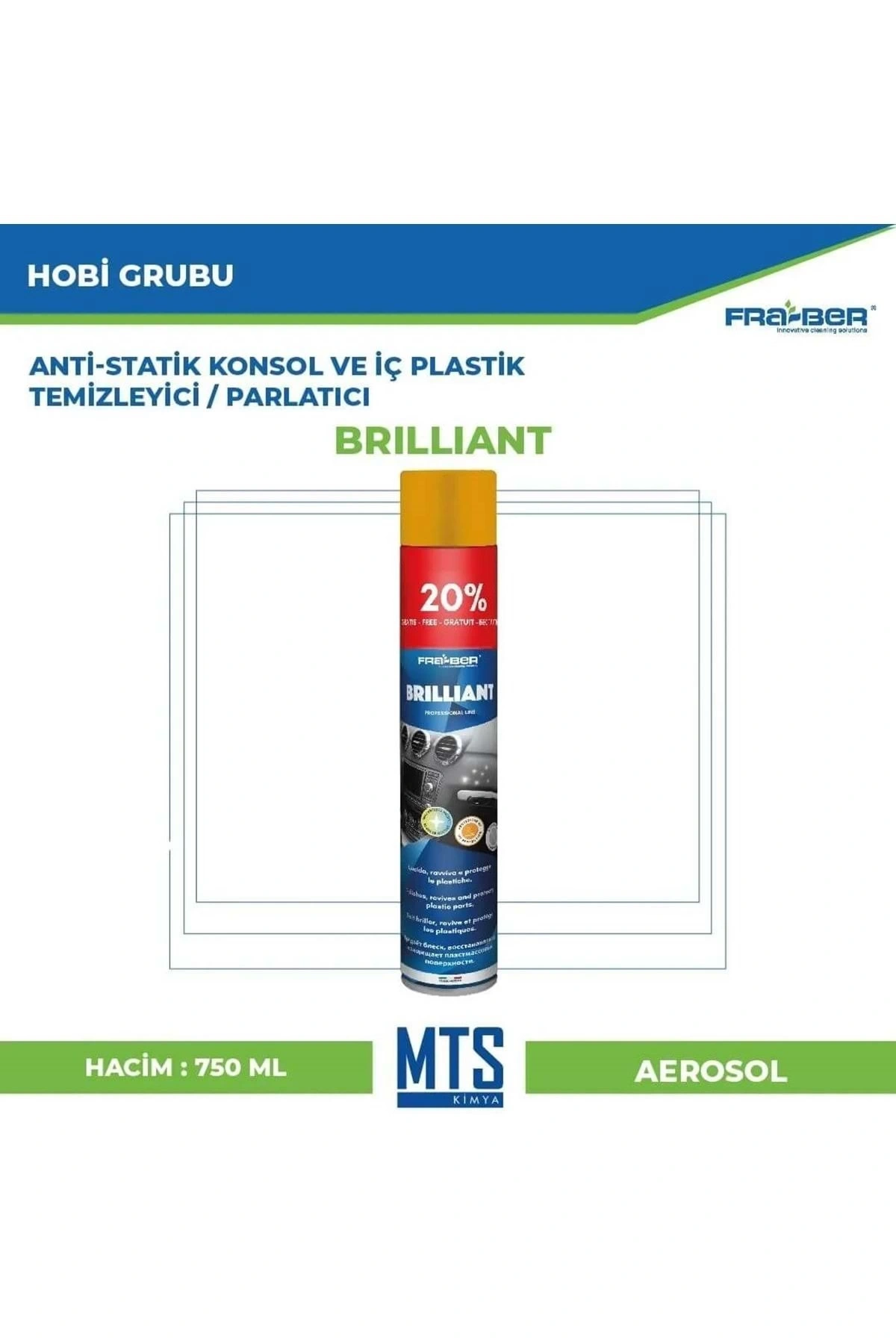 FRA-BER Brilliant Antistatik Konsol Ve İç Plastik Temizleyici Parlatıcı Vanilya Kokulu - 750 ml