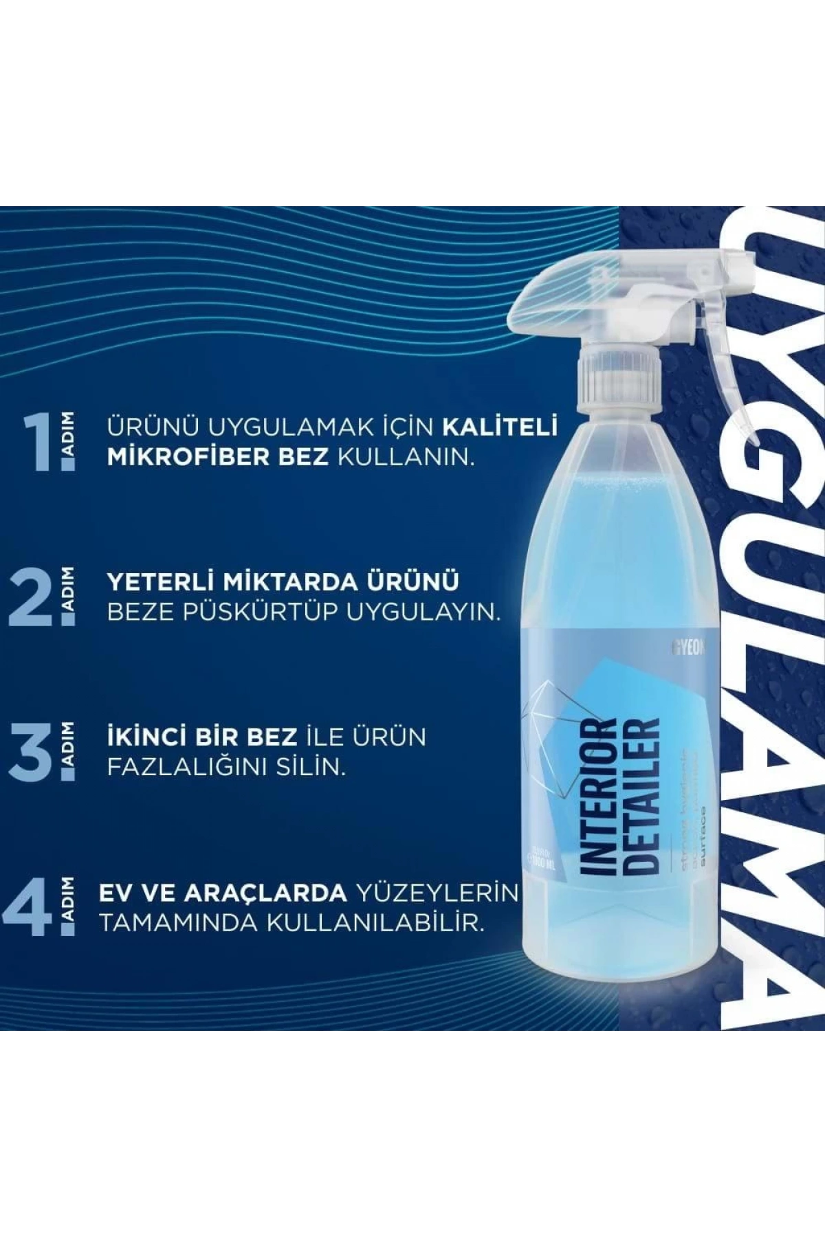 GYEON Q²M İnteriorDetailer Araç İçi Bakteri Virüs Temizleyici - 1000 ml -Alkol Bazlı Dezenfektan