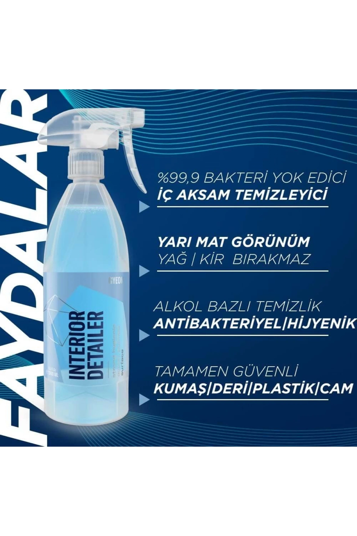 GYEON Q²M İnteriorDetailer Araç İçi Bakteri Virüs Temizleyici - 1000 ml -Alkol Bazlı Dezenfektan