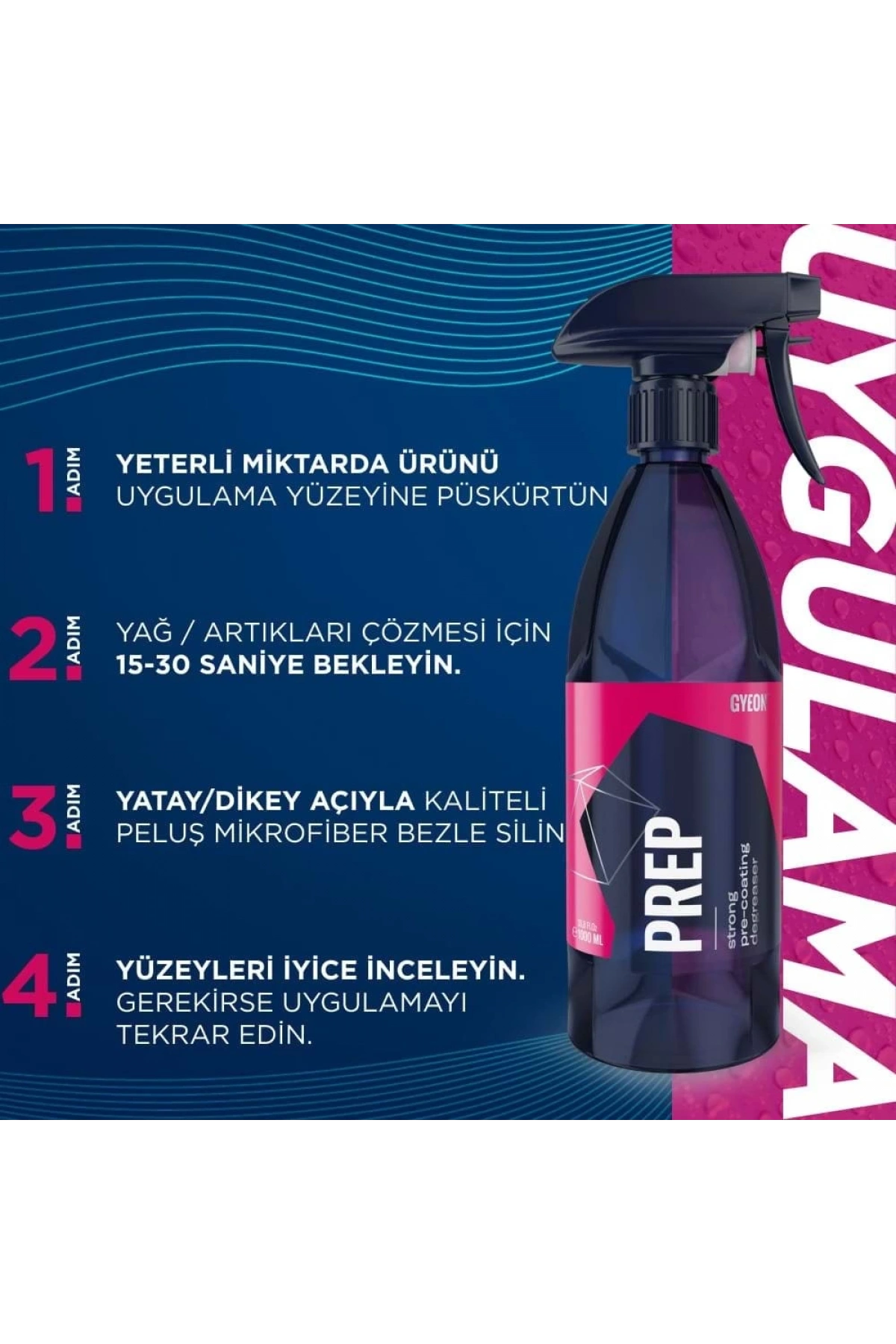 GYEON Q²M Prep Seramik P*P*F Folyo Kaplama Öncesi Yüzey Hazırlayıcı ve Temizleyici - 1000 ml
