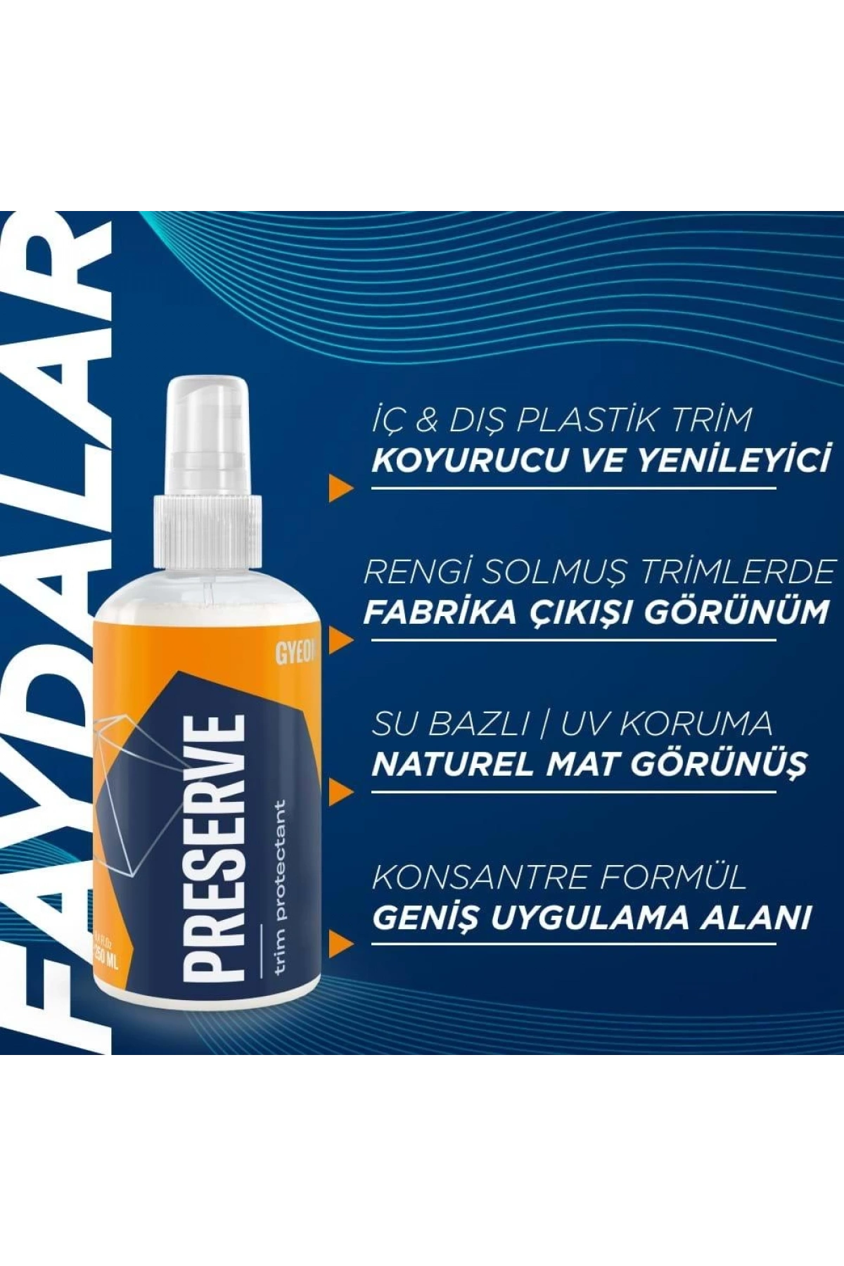 GYEON Q²M Preserve İç Dış Plastik Trim Yenileyici Ve Koruyucu - 250 ml -Mat Görünüm Plastik Onarıcı