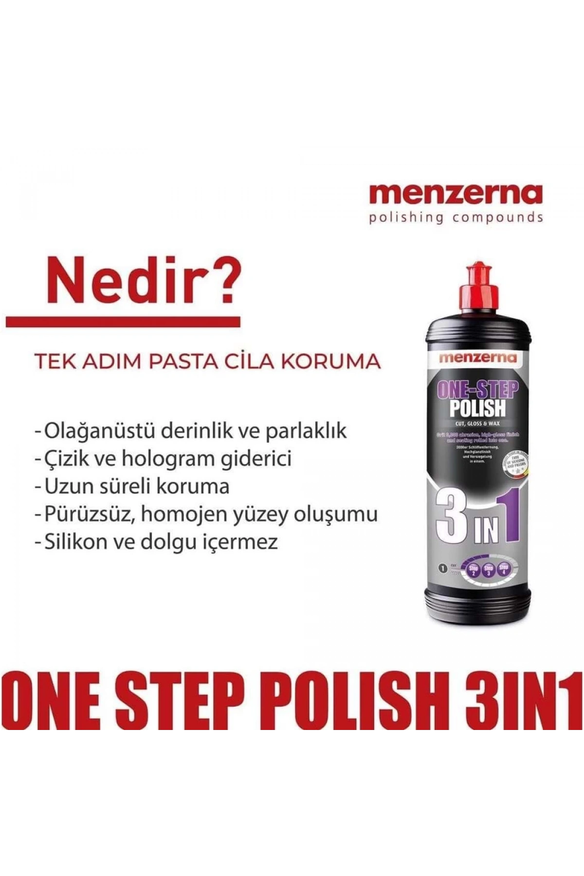 MENZERNA One-Step Polish 3in1 Tek Adım Pasta Cila Koruma 250 ml