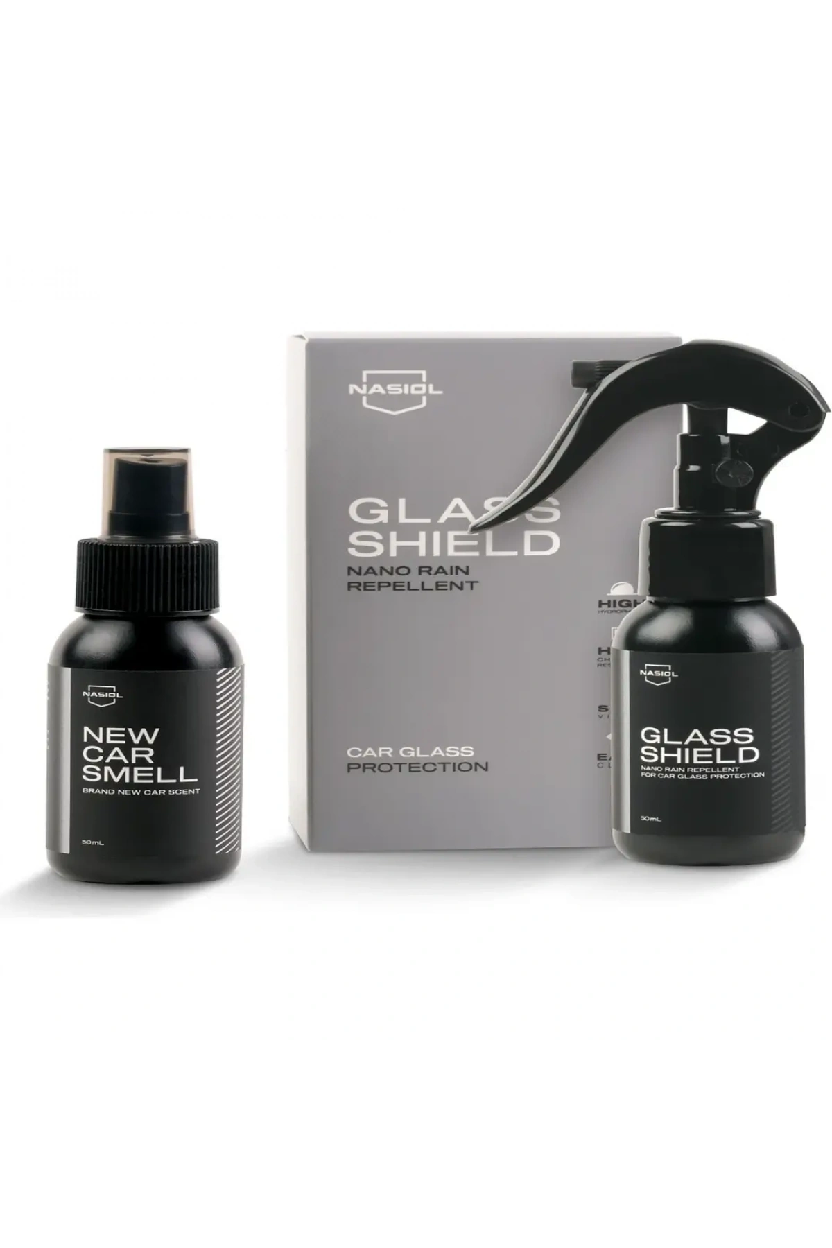 Nasiol Glasshield Nano Yağmur Kaydırıcı ( 50Ml ) ve New Car Smell Araç Kokusu ( 50Ml ) 2’li Set