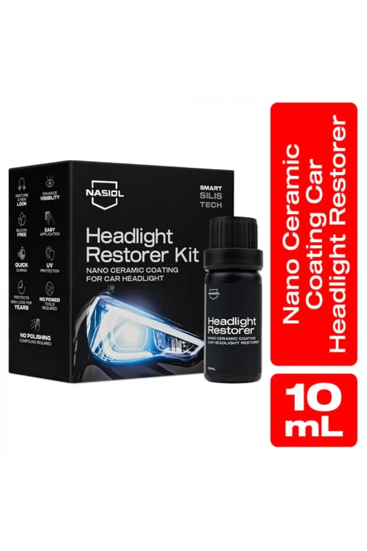 Nasiol Headlight Restorer Nano Seramik Far Yenileme ve Koruma Kiti-3 Yıl Dayanım-10ml