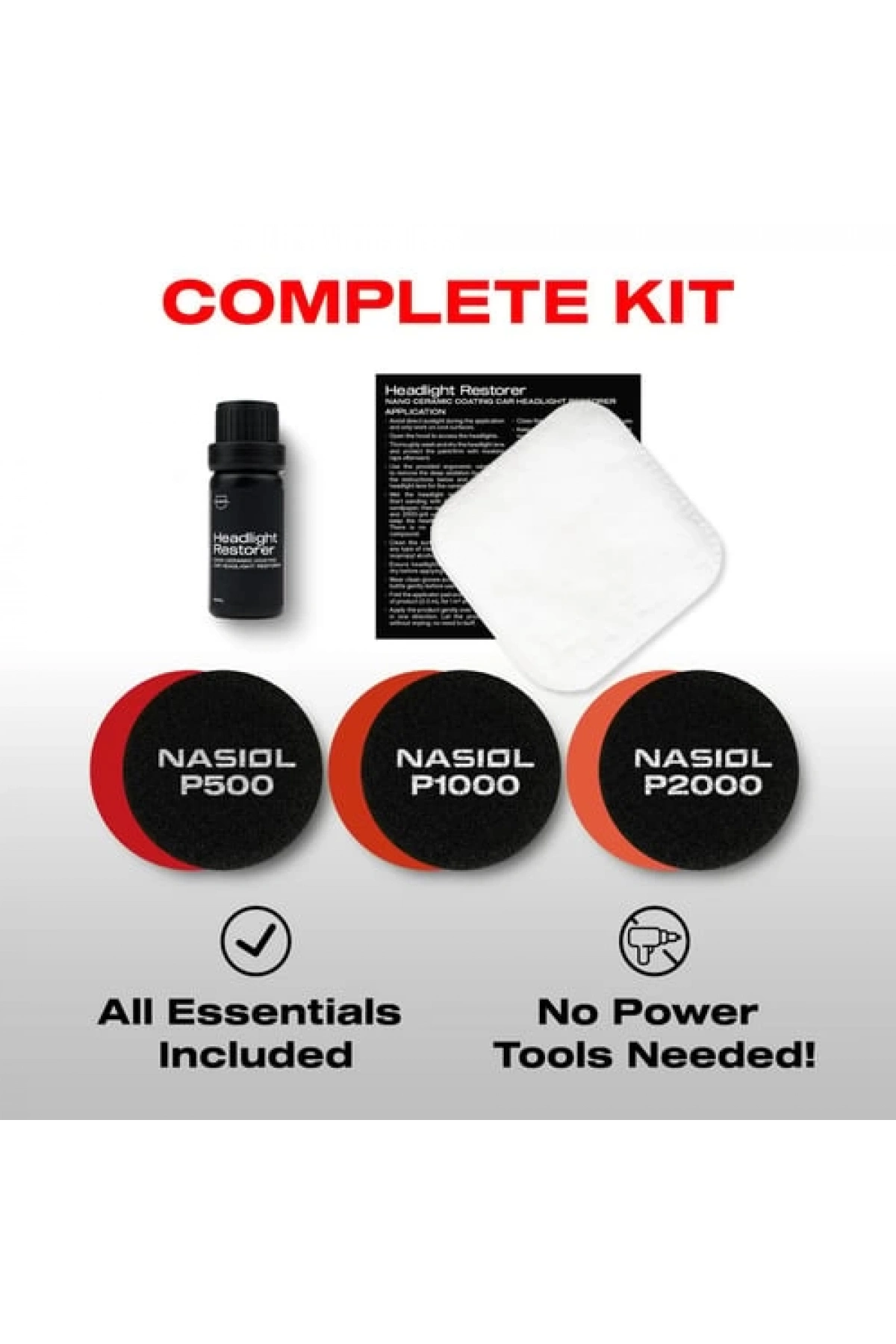 Nasiol Headlight Restorer Nano Seramik Far Yenileme ve Koruma Kiti-3 Yıl Dayanım-10ml