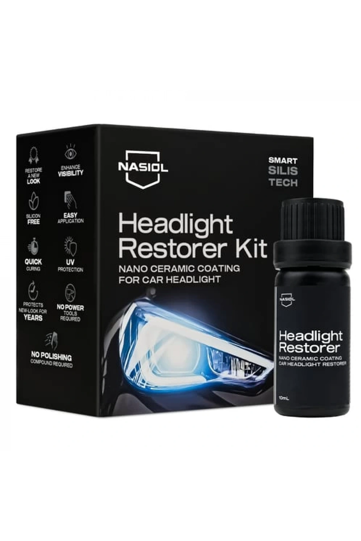 Nasiol Headlight Restorer Nano Seramik Far Yenileme ve Koruma Kiti-3 Yıl Dayanım-10ml