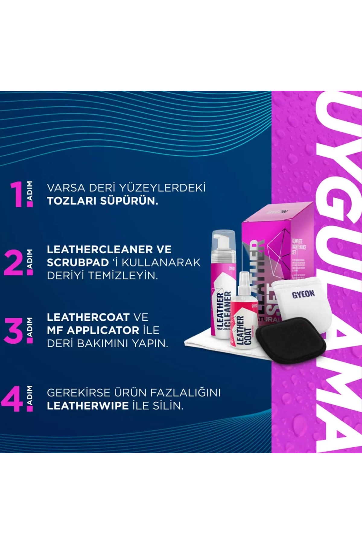 GYEON Q²M LeatherSet Strong Güçlü Deri Temizlik ve Bakım Seti (5 Parça) - 200 ml