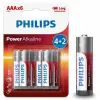 Philips Lr03p6bp/10 Lr03 Micro 1.5 Volt 4+2 Power Alkaline Aaa İnce Kalem Pil (6lı Paket)