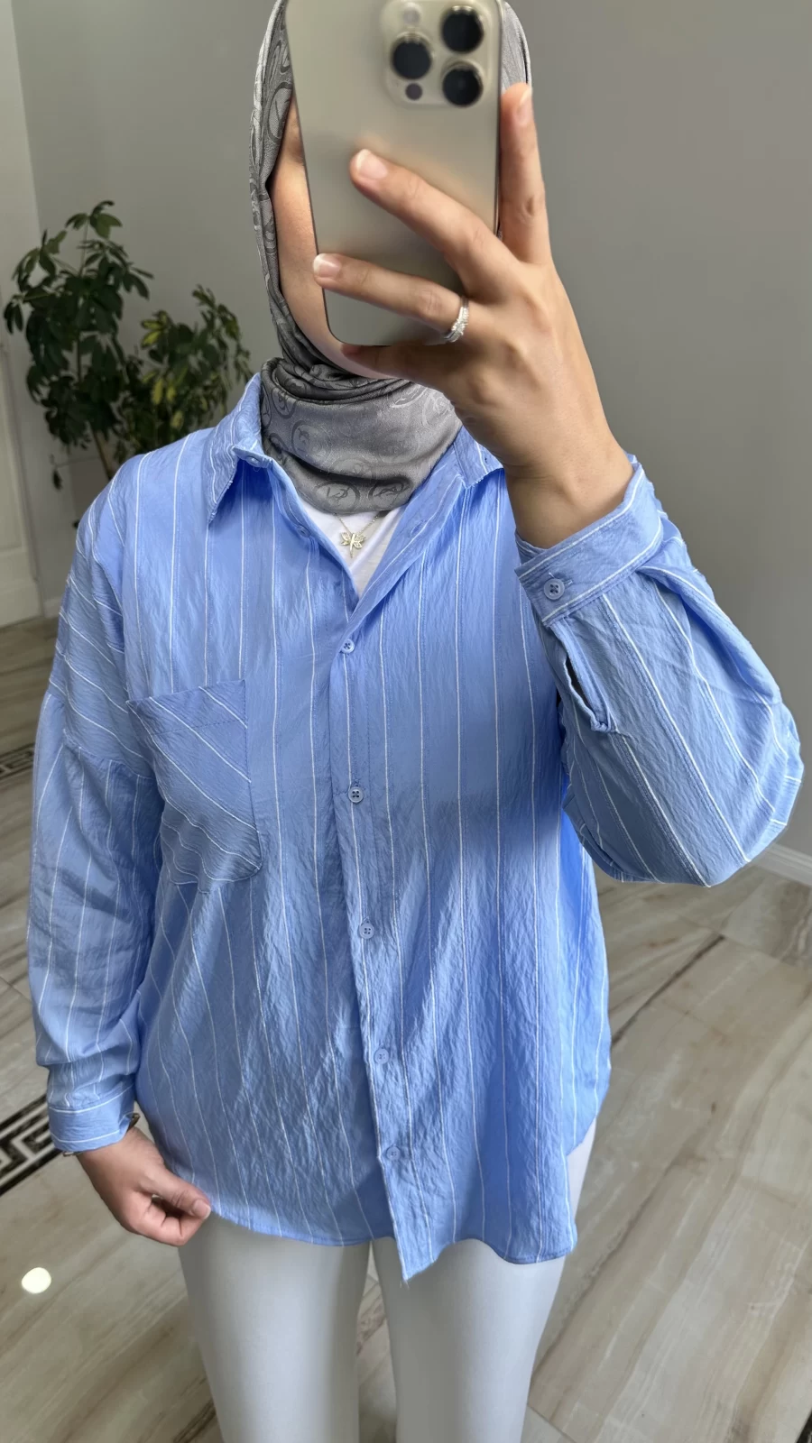 Oversize İnce Çizgili Gömlek