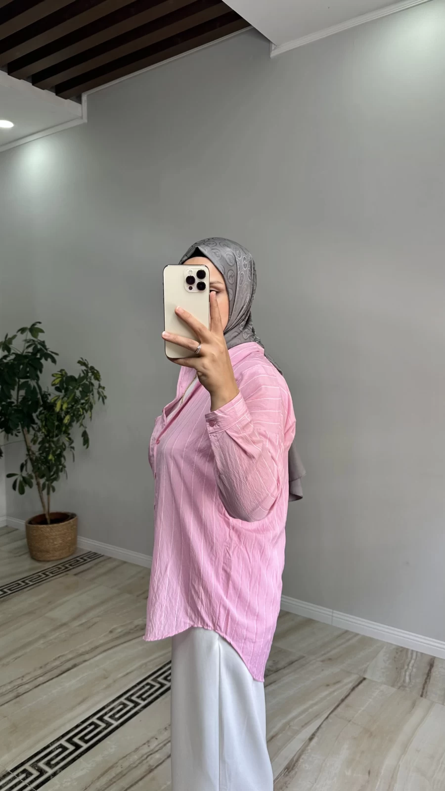 Oversize İnce Çizgili Gömlek