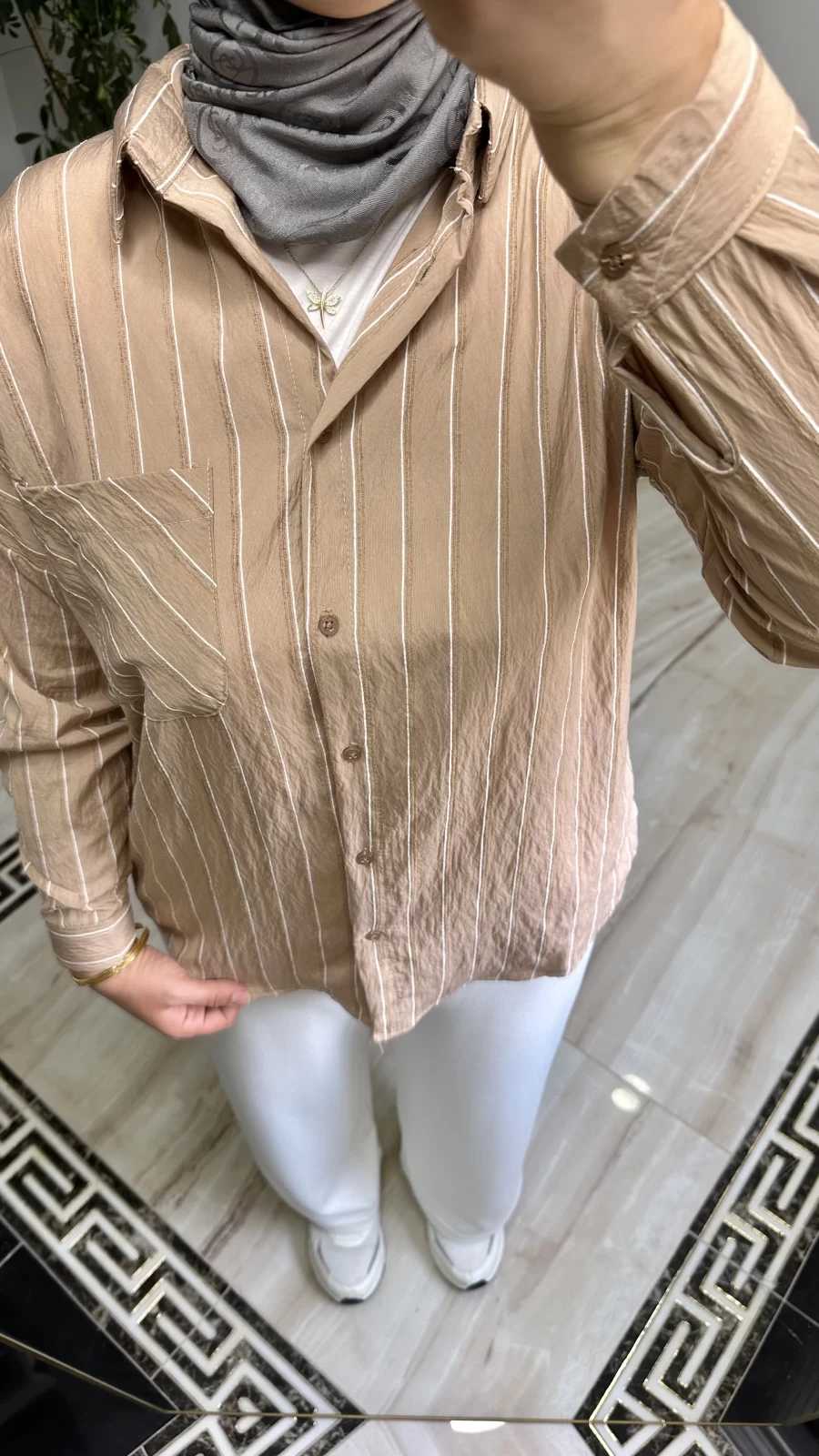 Oversize İnce Çizgili Gömlek