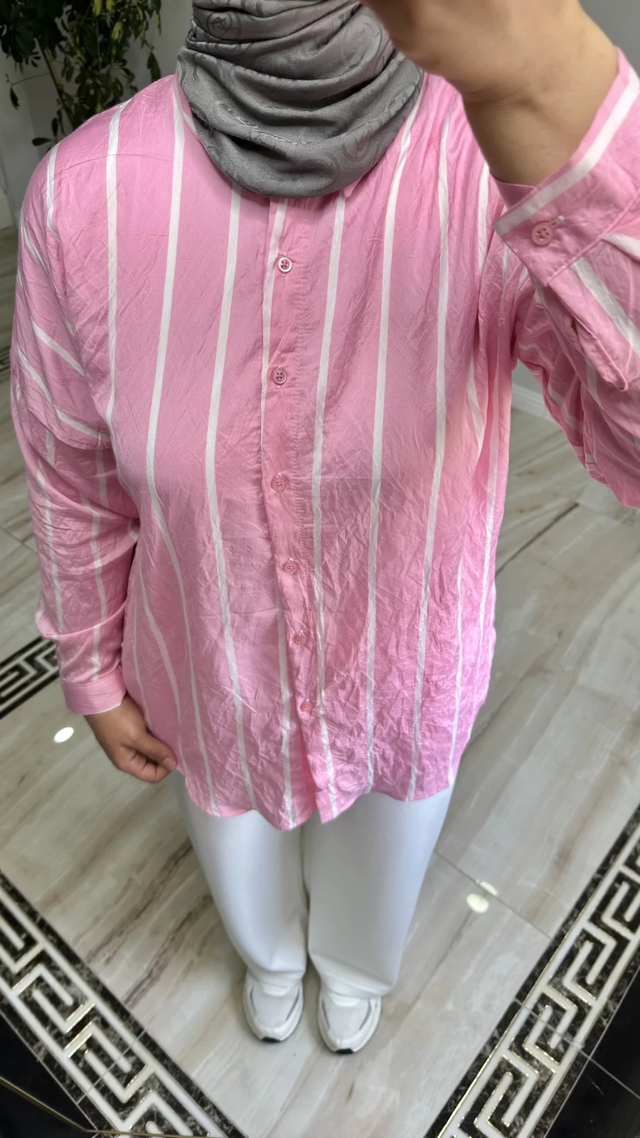 Çizgili Pembe-Beyaz Gömlek