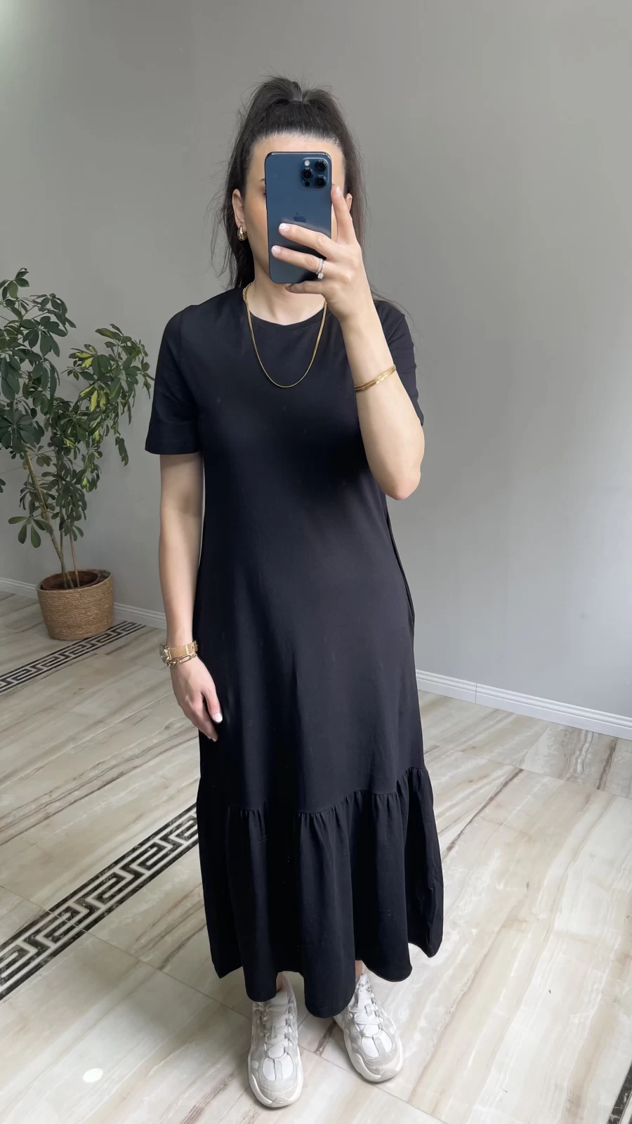 Volan Detaylı Basic Elbise