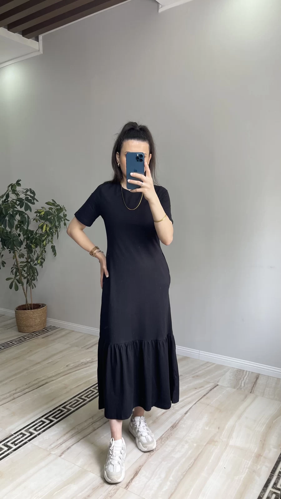 Volan Detaylı Basic Elbise