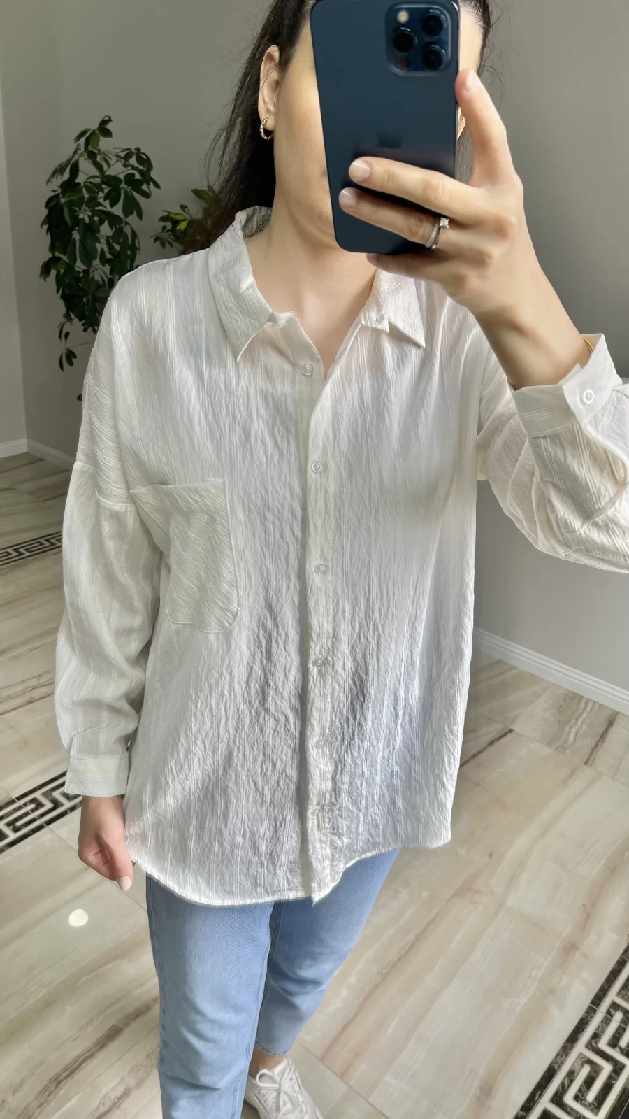 Oversize İnce Çizgili Gömlek