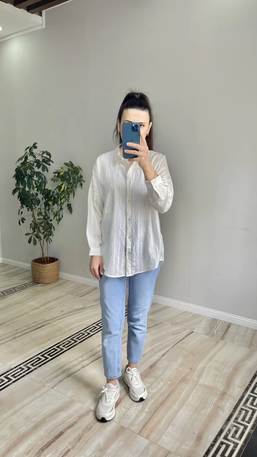 Oversize İnce Çizgili Gömlek