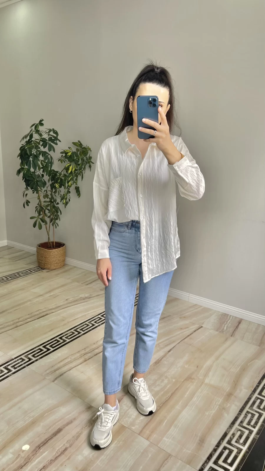 Oversize İnce Çizgili Gömlek