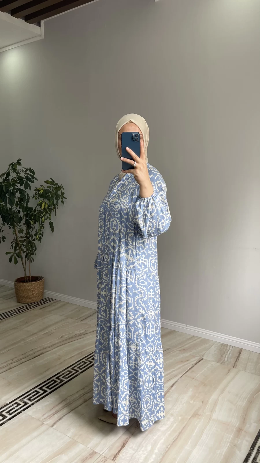 Desenli Viskon Elbise