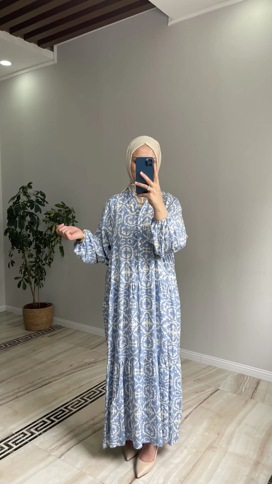 Desenli Viskon Elbise