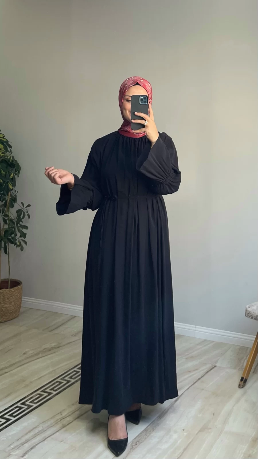 Kolları Fırfırlı Modal Elbise
