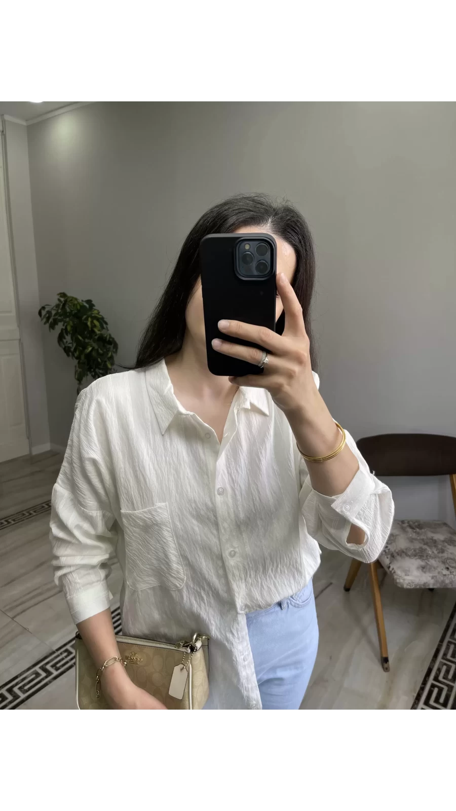 Oversize İnce Çizgili Gömlek