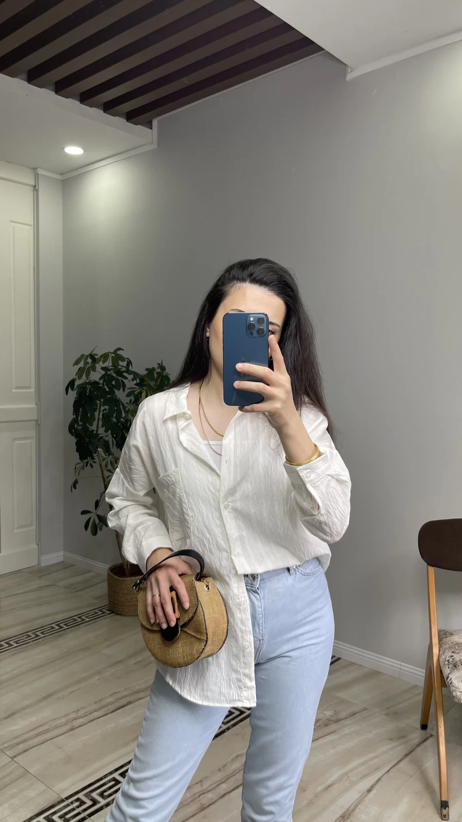Oversize İnce Çizgili Gömlek