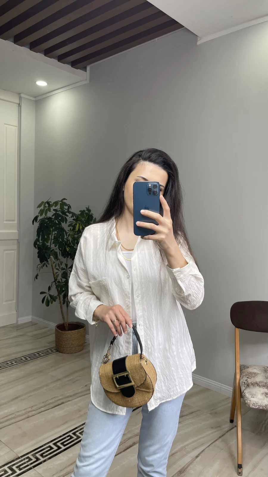 Oversize İnce Çizgili Gömlek
