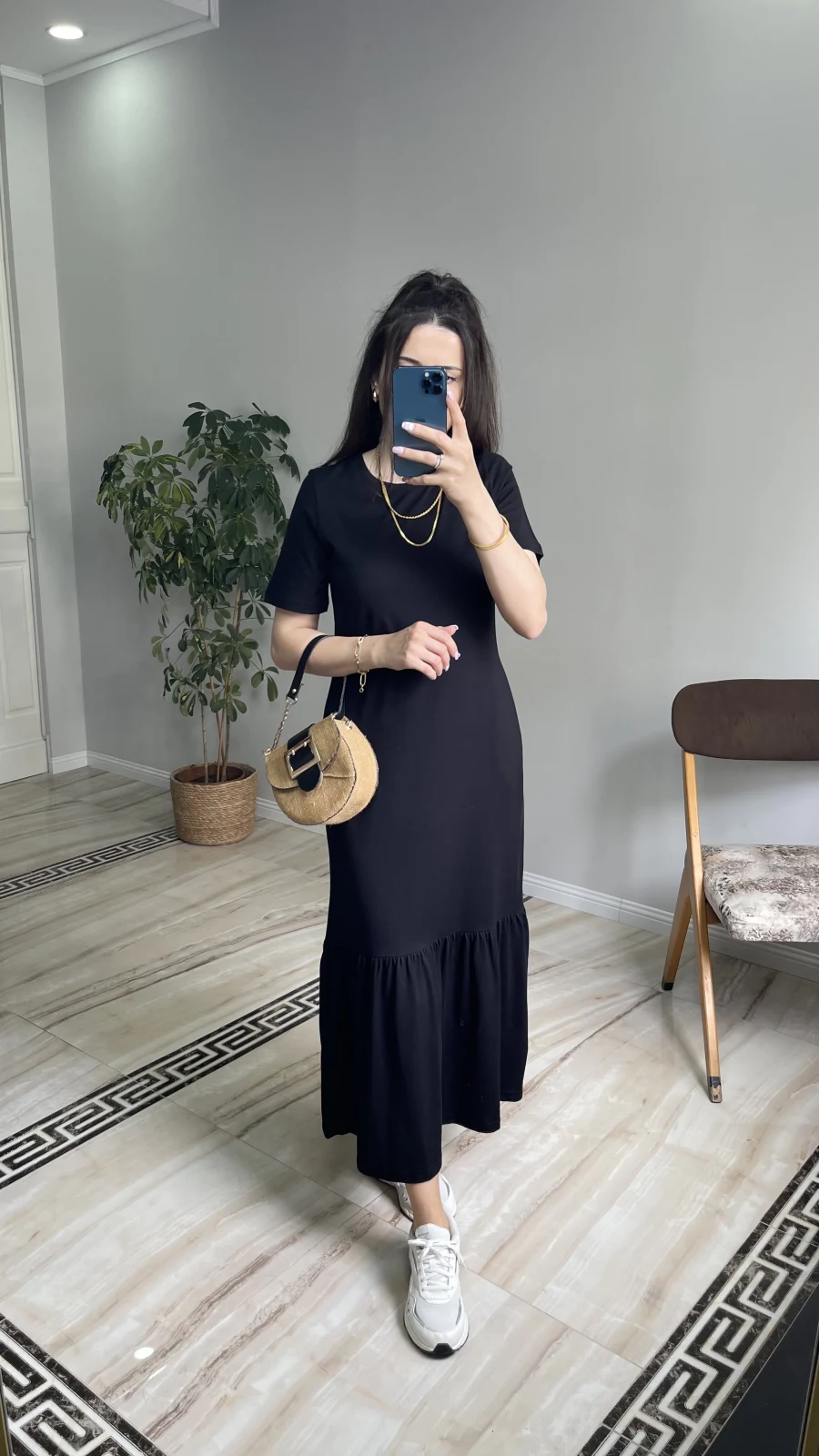 Volan Detaylı Basic Elbise
