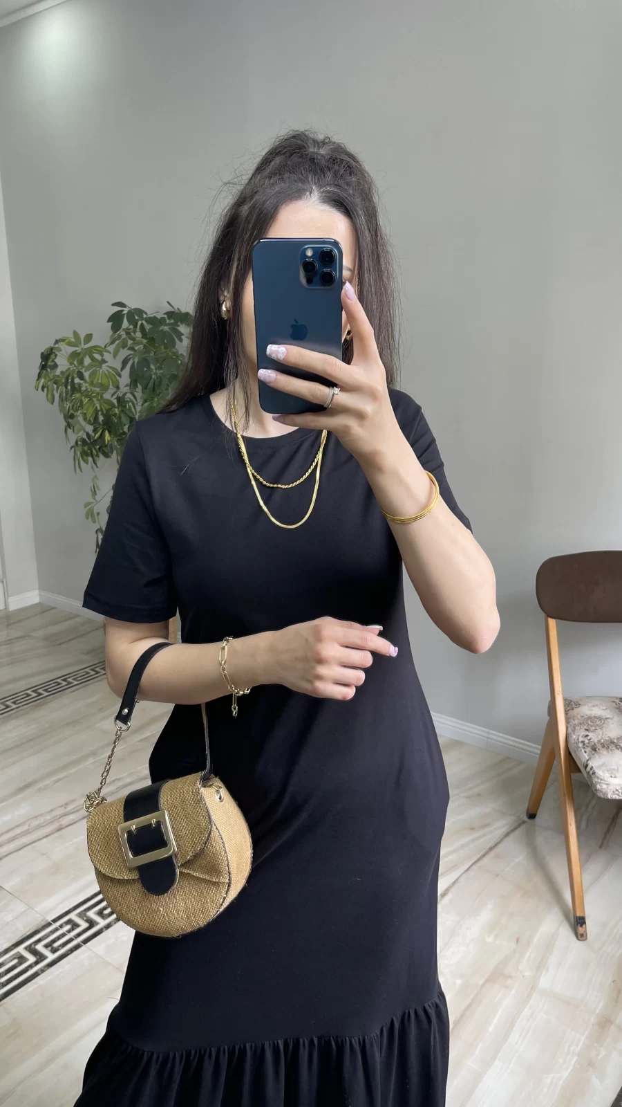 Volan Detaylı Basic Elbise